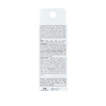 Back panel of product packaging with small printed text including directions, warnings, and disclaimers on white background