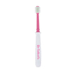 Single Dr. Talbot's pink-neck 360° toddler toothbrush with white handle and pink logo on a white background.