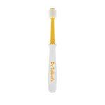 Single Dr. Talbot's toddler 360° toothbrush with yellow neck and white handle on plain white background