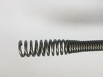 Close-up of a metal helical drain-snake cable with an exposed spiral spring tip against a white background.