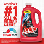 Drano Max Gel red bottle with large text declaring America's #1 selling gel drain cleaner on tiled backdrop