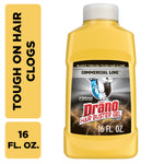 Yellow Drano Hair Buster Gel commercial-line bottle shown front-on with product label and 16 fl. oz. text