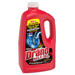 Studio shot of Drano Max Gel red jug with prominent label art and white cap against white background