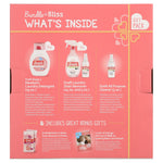Back of Dreft Bundle of Bliss box with 'What's Inside' panel showing product images and brief item descriptions on pink background.