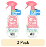 Two Dreft Bottle & Dish Foaming Spray bottles with pink spray tops shown side-by-side and a “2 Pack” label beneath.