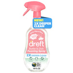 Single Dreft Bottle & Dish Foaming Spray bottle on white background, clear bottle with pink trigger and blue '2X Deeper Clean' tag.