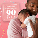 Parent cradling a sleeping newborn with text noting dreft use by new parents for over 90 years