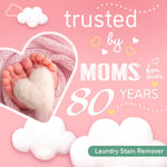 Pink promotional graphic with baby feet in a heart and text trusted by moms for over 80 years, Dreft label