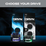 Marketing image showing multiple DRVN product packages and gel cans with the headline 'Choose Your Drive'.