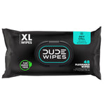Single black DUDE Wipes Mint Chill package on white background featuring central flip-top lid and plant-sourced fibers badge