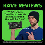 Lifestyle-style graphic with a man pointing and holding a DUDE Wipes pack alongside a quoted 'RAVE REVIEWS' testimonial.
