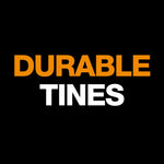 Black background graphic with large orange and white text stating 'DURABLE TINES'.