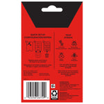 Red and black product back panel with quick setup icons, trapable insect illustrations and a barcode