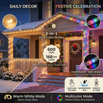 WYSHOP 168FT 600 LED Christmas Lights, Warm White Multicolor Xmas Lights | Color Changing Christmas Lights with Remote, Christmas Tree Lights Indoor Clear Wire for Outside Xmas Decor, Plug in – view 2