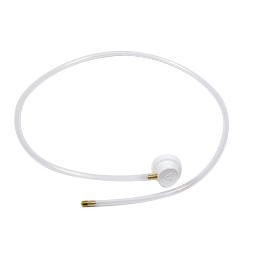 Coiled clear 24-inch extension hose with white aerosol nozzle cap and brass tip, Eastwood accessory.