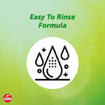 Green gradient graphic reading 'Easy To Rinse Formula' with a droplet and rinse icon and a small Comet logo.