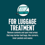Graphic showing an open suitcase icon and text ‘For Luggage Treatment’ with instructions about treating seams and pockets