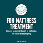Graphic with mattress icon and text ‘For Mattress Treatment’ advising removal of bedding and application to mattress and frame