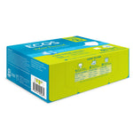 Angled view of ECOS detergent sheets box showing underside flap, barcode and how-to-use panel