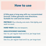 How to use directions graphic for ECOS laundry detergent with machine and hand-wash dosing guidance
