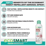 Infographic listing top benefits of EcoSmart insect repellent with product image at right