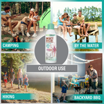 Collage lifestyle graphic showing EcoSmart insect repellent and outdoor scenes for camping and bbq