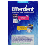 Promotional panel showing Efferdent brand header with thumbnails of product variants and callouts 'Complete Clean' and 'Overnight Clean'.