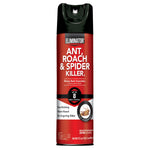 Red and black Eliminator aerosol can labeled Ant, Roach & Spider Killer with up to 8 week control badge