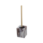 Square agate-patterned marble holder with a gold-handled toilet brush inserted, white background product shot.