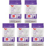 Five lavender-and-white Enoz moth ball packet pouches shown on white background