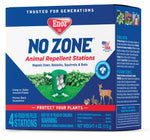 Angled perspective of Enoz No Zone product box displaying logo, station graphic and product information on the side
