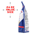 Side view of a standing Enoz Roach Away pouch with red text graphic reading 24 oz value size on white background