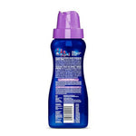 Rear view of Ensueño purple-capped bottle showing product information panels and barcode on blue plastic container