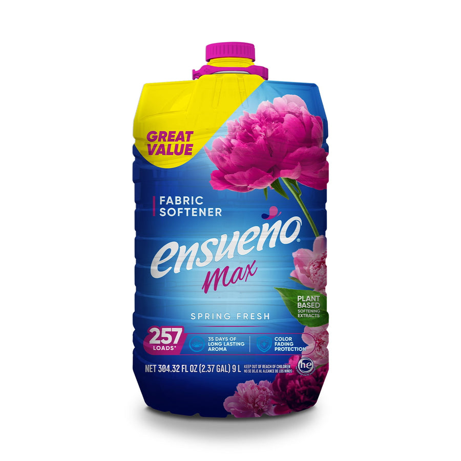 ensueño max spring fresh fabric softener jug showing 257 loads and 304.32 fl oz on the label