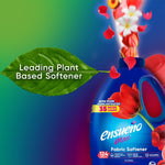 Colorful lifestyle-style graphic of Ensueño Max bottle with leaf icon and 'Leading Plant Based Softener' text