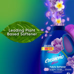 Ensueno Max bottle with floral stream and a green leaf graphic reading Leading Plant Based Softener