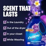 Promotional image of Ensueno Max Violet Bouquet bottle with checklist titled “Scent That Lasts” and floral stream