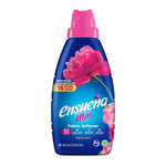 Blue bottle of Ensueño Max Spring Fresh fabric softener with pink cap and floral label on white background.
