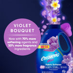 Partial Ensueno Max Violet Bouquet bottle with text bubble highlighting more softening agents and fragrance