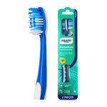 Close-up of a blue-handled Equate rotation toothbrush head and its retail teal-and-blue packaging showing brand and product name.