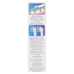 Vertical product information panel illustrating flossing bristles and replace-me bristle indicator with usage and safety text.