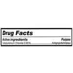Black-and-white Drug Facts active ingredients strip listing Cetylpyridinium Chloride 0.05% and its purpose.