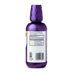 Back of a purple Equate oral rinse bottle displaying barcode, distributor information and label text.