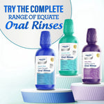 Promotional graphic showing three Equate oral rinse bottles with heading 'Try the complete range of Equate Oral Rinses'.
