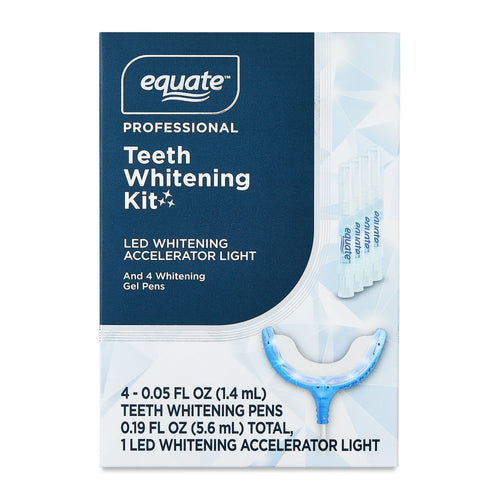 Front packaging of Equate Professional Teeth Whitening Kit showing LED mouthpiece illustration and product title
