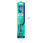 Front view of Equate Rotation Toothbrush retail blister pack with dimensions overlay showing 9.5" height and 2" width.