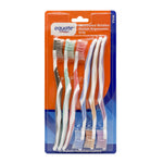 Blister pack of six Equate manual toothbrushes with multicolored ergonomic handles and contoured bristles