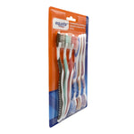 Angled view of Equate toothbrush blister pack showing six contoured-bristle toothbrushes in clear plastic packaging
