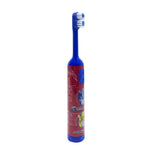 Single red and blue Equate Transformers electric toothbrush shown upright on white background with Optimus and Bumblebee graphics
