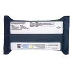 Back panel of an Equate wipes pack showing ingredient/disposal tables, barcode and small certification icons on white background.